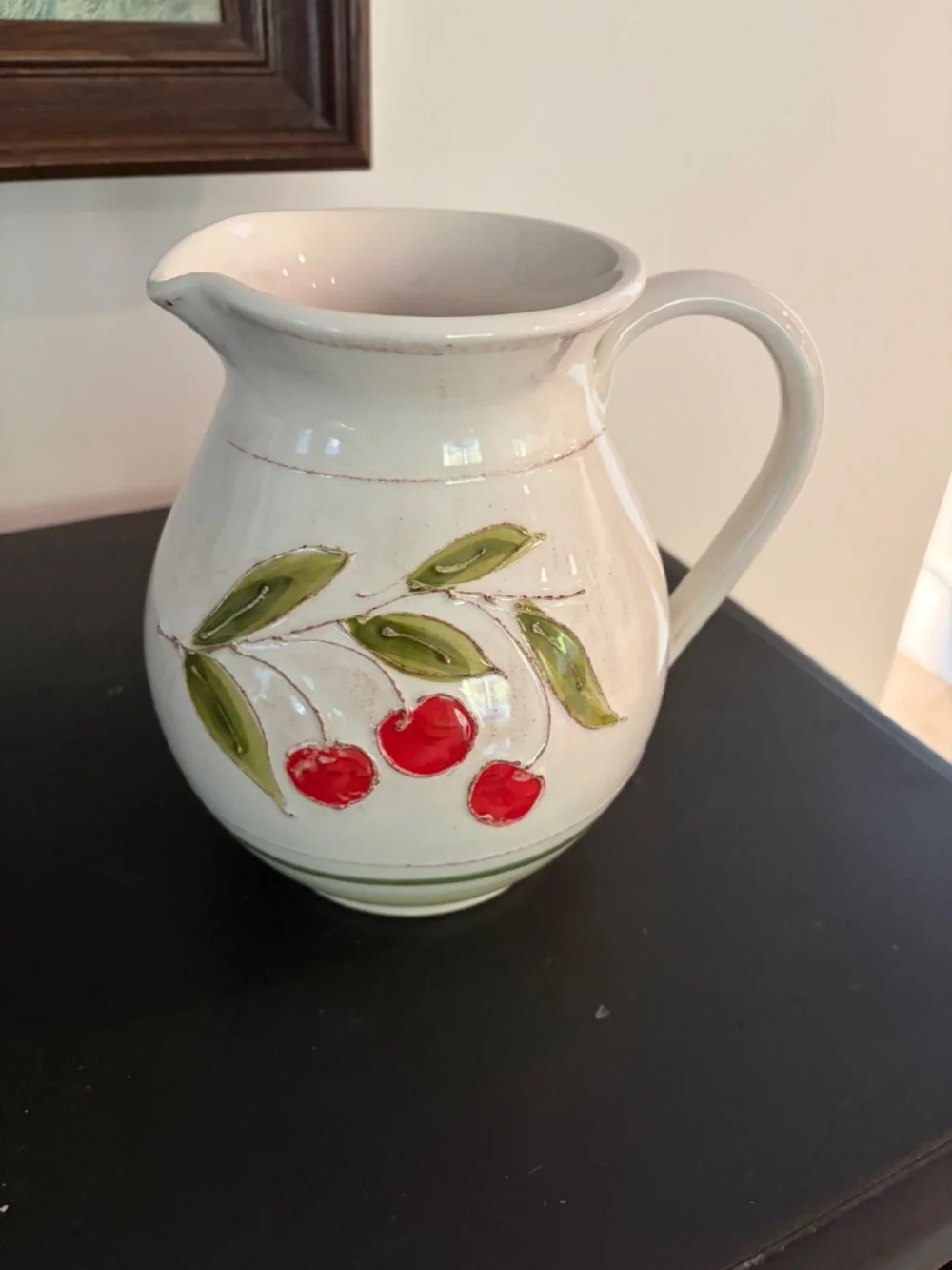 Crate and Barrel Ceramic Water Juice Pitcher CHERRY MADE IN ITALY